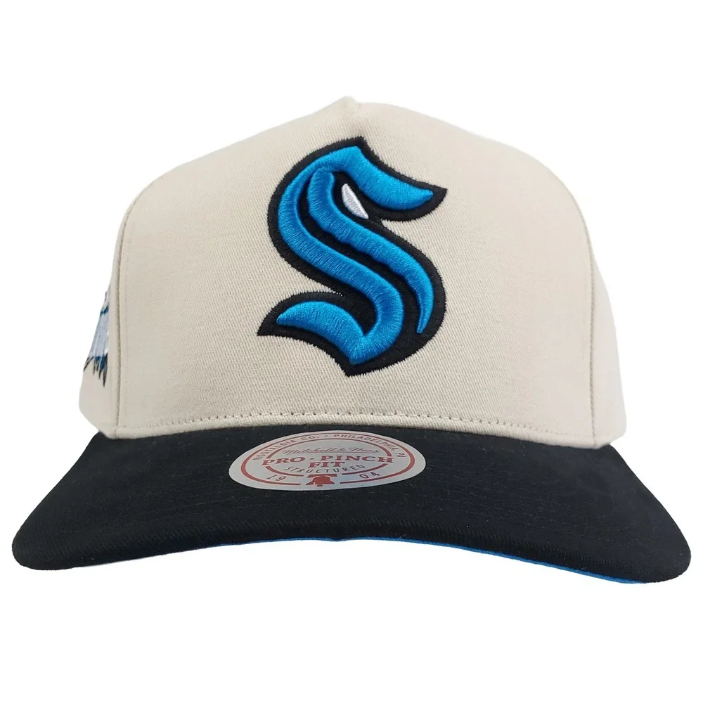 Seattle Kraken Mitchell & Ness NHL Pro Fit Snapback Hat‎ Cap 3D Logo Cream NWT
